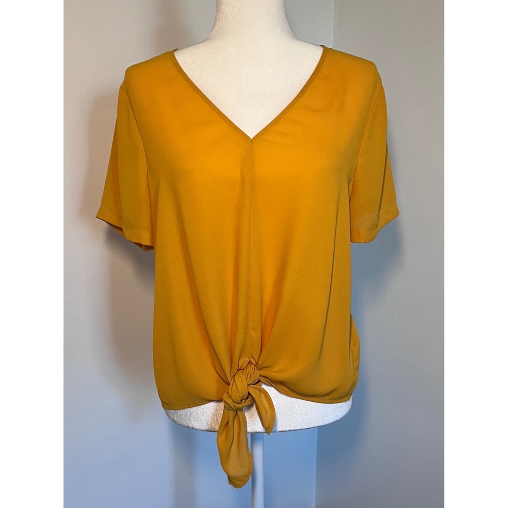 Madewell Front Tie Blouse for Women Size M Yellow Short Sleeve Casual Boho